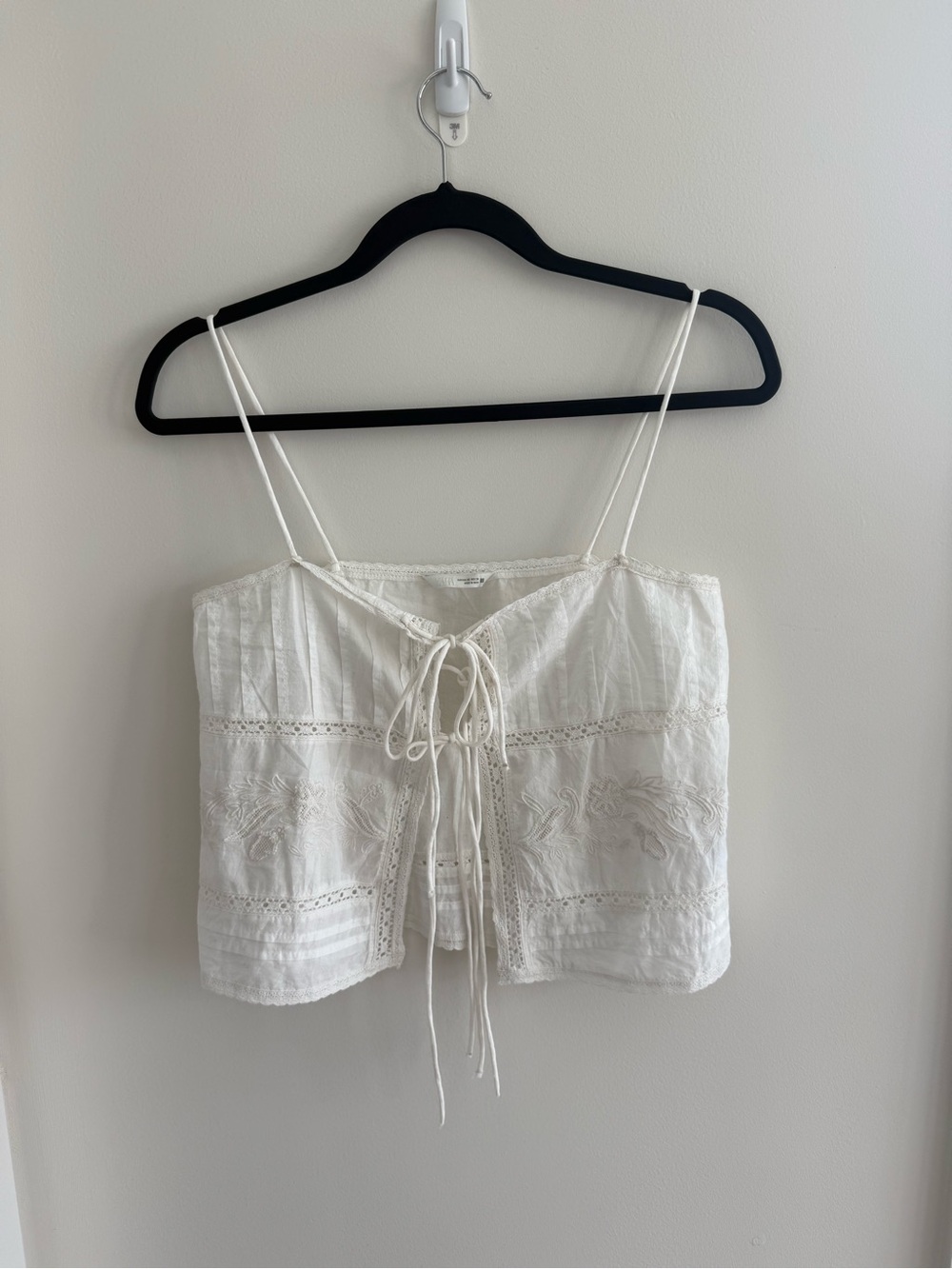 Zara White Lace-Detail Tie-Front Camisole
